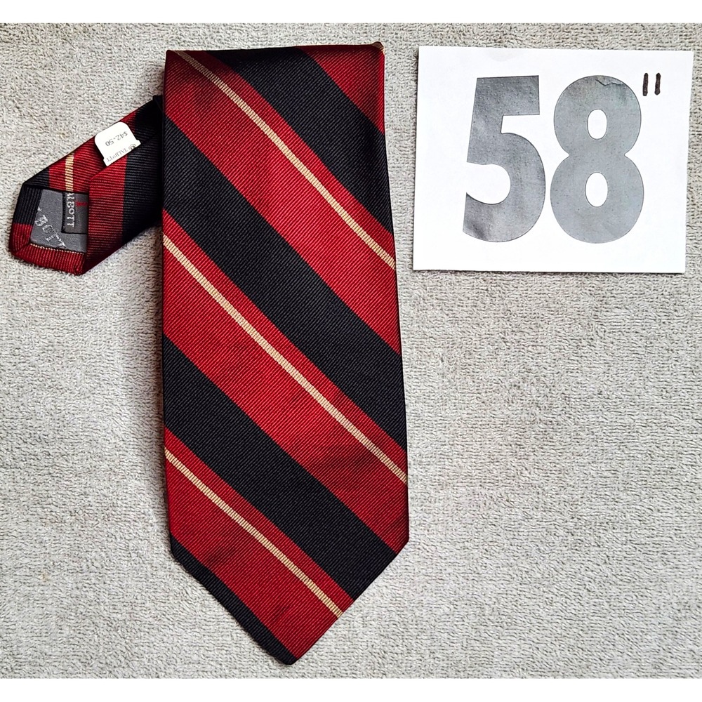 Robert Talbott Handmade 100% Silk Men's Tie Red Black Beige Striped - 58"